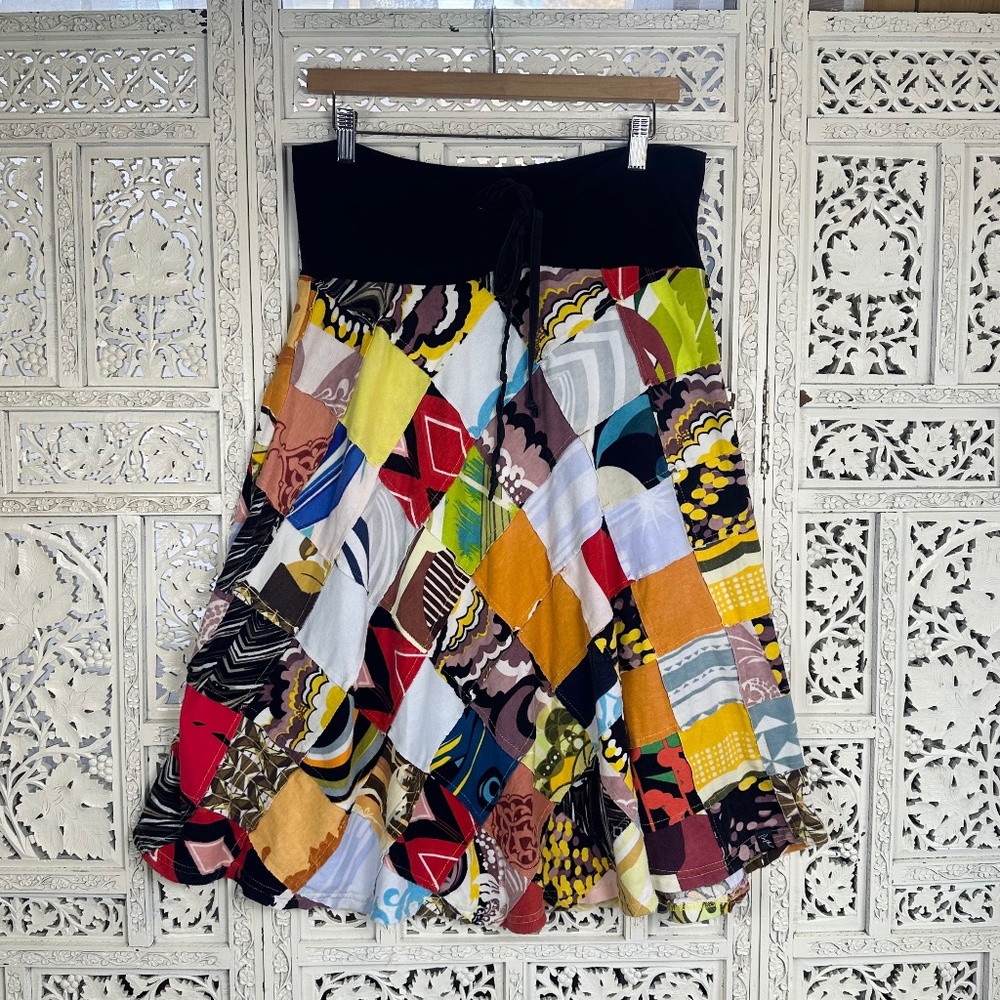 Profile Stretchy Artsy Colorful Patchwork Flowy Boho Cottagecore‎ Skirt Sz Large